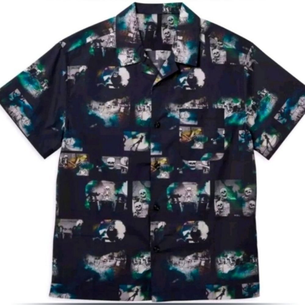 Disney Shirt The Skeleton Dance Button Up Collared Woven Adult M NWT